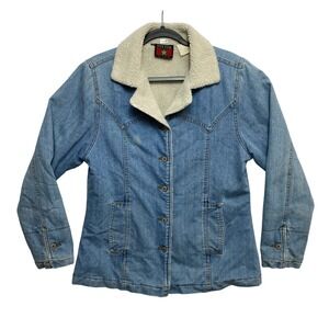 Vintage Five Star by Roper Denim Jacket Womens S Blue Sherpa Lined Western